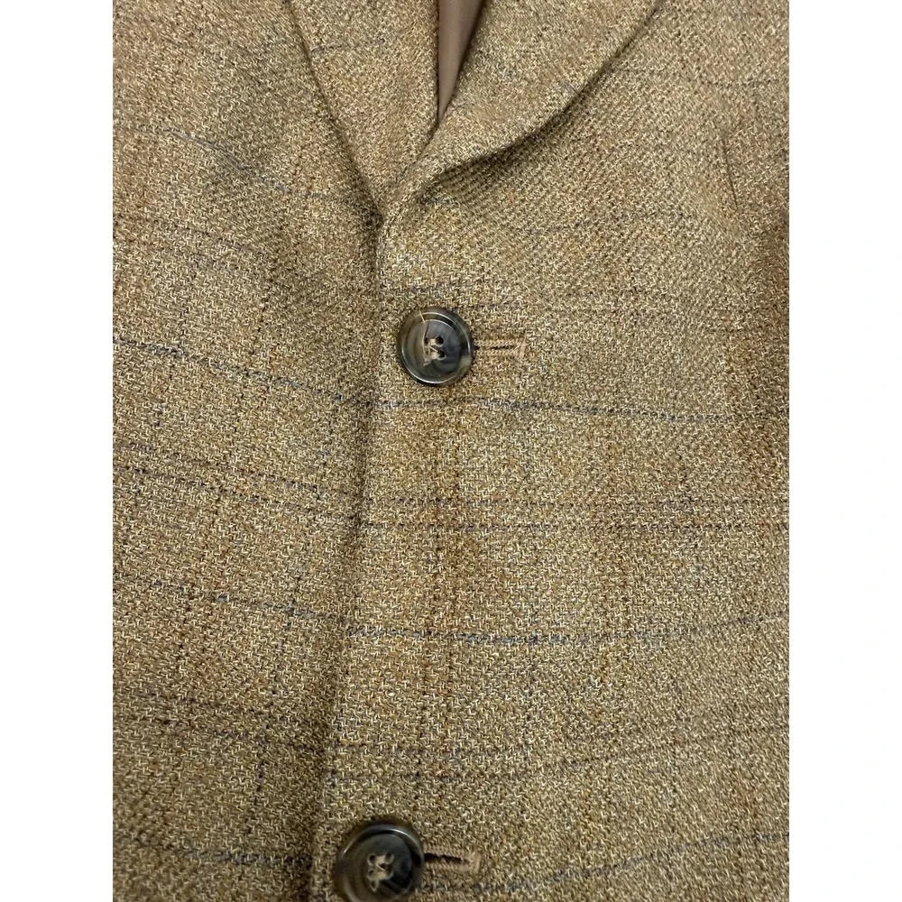 Alan Flusser Brown Windowpane Suit‎ Jacket Blazer Silk Wool Blend Mens 44L